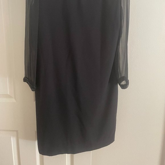 Vintage Bill Blass Knee Length Dress with Silk Sheer Sleeves Size 10 - Picture 2 of 7